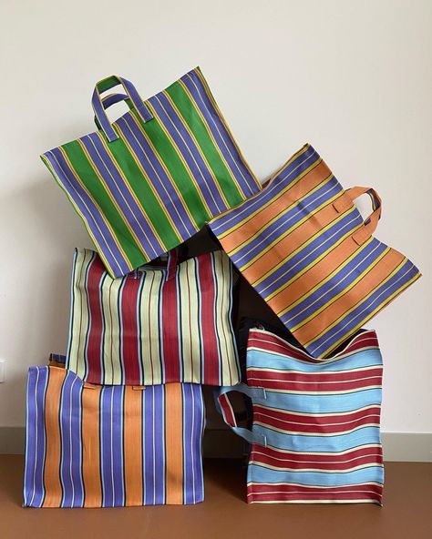 Striped Tote Bag, Striped Bag, Textile Bag, School Holiday, Recycle Bag, Colour Combos, Striped Bags, Colorful Bags, Bag Ideas