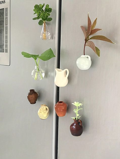 Diy Magnets, Plant Kitchen, Clay Magnets, Refrigerator Sticker, Kitchen Gift, Mini Fridge, Fridge Magnet, Porcelain Vase, Refrigerator Magnets