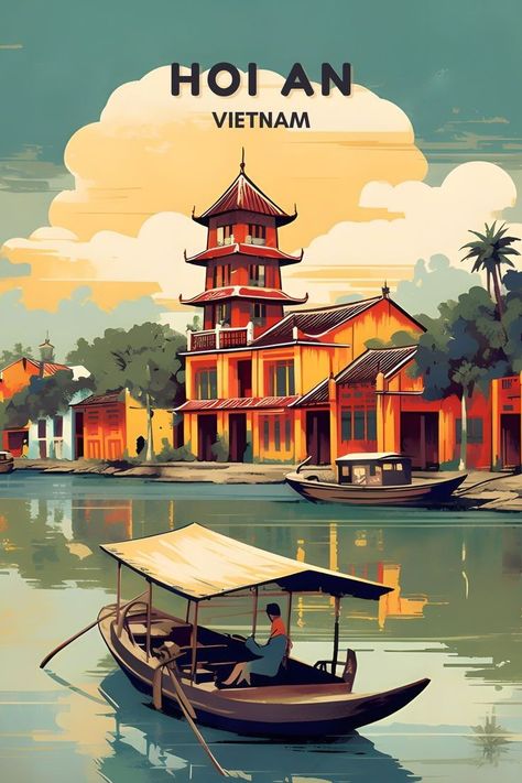 Vietnam Artwork, Vietnam Art Design, Encouraging Gifts, Hoi An Vietnam, Vietnam Art, Gifts For Friend, Posca Art, Travel Postcard, Retro Travel Poster