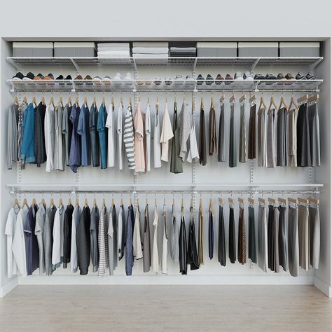 Elfa Classic 10' White Closet Kit | The Container Store Elfa Closet Ideas, Affordable Closet Systems, Best Closet Systems, Ikea Algot, Elfa Closet, Closet Solutions, Standing Closet, Closet Shelving, Modular Closets