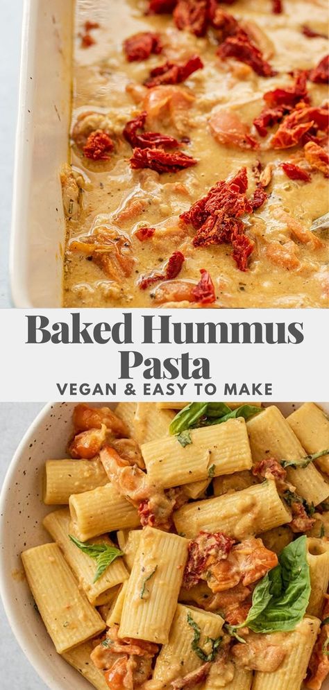 Baked Hummus, Hummus Pasta, Vegan Pasta Dish, Vegan Pasta Recipes, Easy Vegan Dinner, Quick And Easy Dinner, Idee Pasto Sano, Meatless Meals, Vegan Cooking