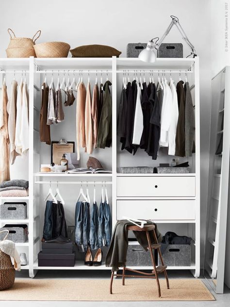 IKEA Closets to Create a Custom Closet Look | Apartment Therapy Ikea Closet Shelves, Ikea Closet Design, Elvarli Ikea, Algot Ikea, Ikea Elvarli, Ikea Closet System, Ikea Closet Organizer, Closet Ikea, Closet Clothes Storage