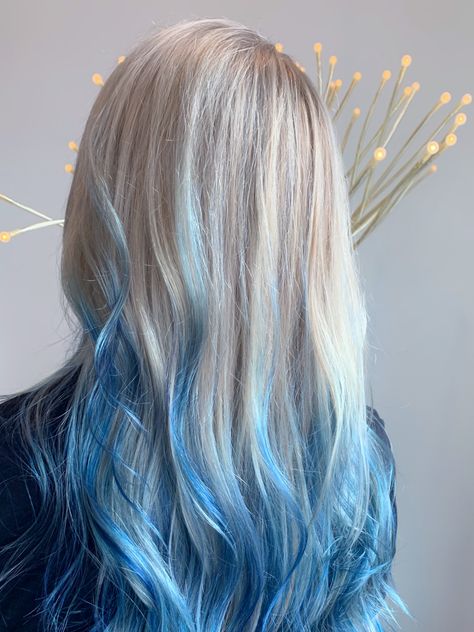 Pulp riot ombré by @alesart Midnight Blue And Blonde Hair, Blue And Blonde Ombre Hair, Blue Hair Dye On Blonde Hair, Blue Hair Ombre Blonde, Blue Hair On Blond Hair, Blond To Blue Ombre Hair, Blue Tips Blonde Hair, Blonde To Blue Ombre Hair, Blue Hair Dye Ideas For Blondes