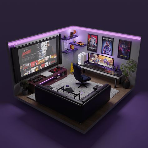 Gaming Room Ideas For Boys, Gaming Room Setup Bedrooms, Small Game Room Ideas, Boys Gaming Room, Gamer Room Design, Small Room Setup, Gaming Room Ideas, Games Room Inspiration, Aesthetic Game