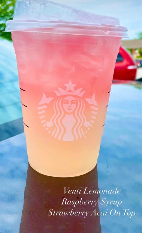 Venti Lemonade Starbucks, Starbucks Drinks Strawberry Lemonade, Venti Strawberry Acai Lemonade, Starbucks Drinks Without Raspberry Syrup, Raspberry Lemonade Starbucks, Strawberry Lemonade Starbucks, Starbucks Lemonade Drinks, Good Starbucks Drinks, Starbucks Copycat Recipes Drinks