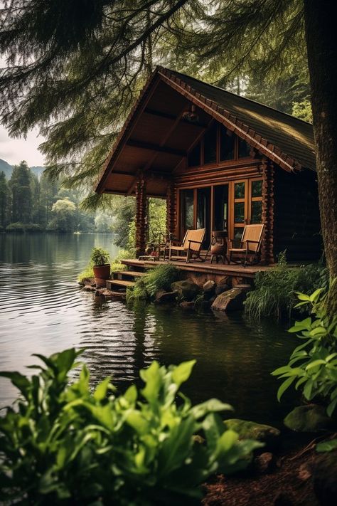 Pond In The Woods, House In The Woods Aesthetic, River Homes, Cozy Cottage In The Woods, Waterfront Cabins, Forest Cabin, Small Cabin, Cabins And Cottages, Forest House