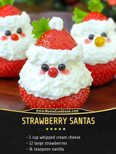 Kylie Recipes Christmas Strawberries, Strawberry Santa, Strawberry Santas, Christmas All Year, Whipped Cream Cheese, Family Cooking, Christmas Cupcakes, Christmas Goodies, 12 Days Of Christmas