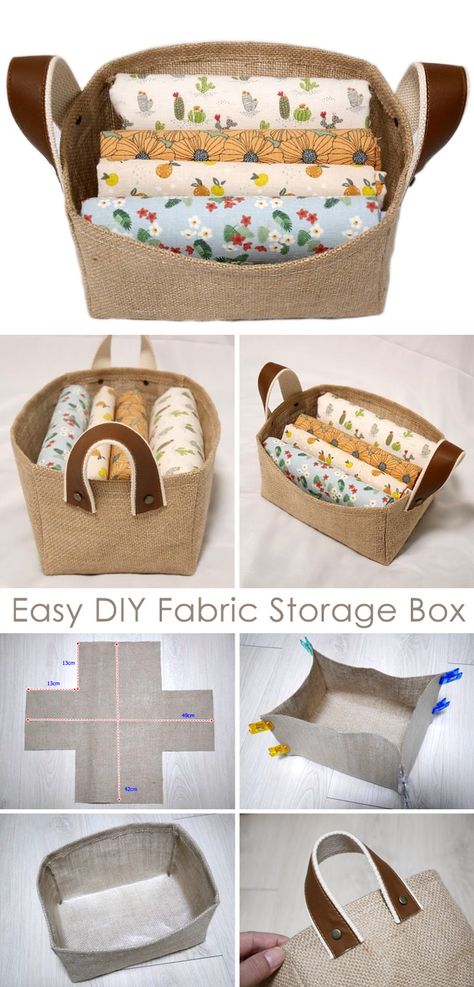 How To Sew Storage Boxes, Fabric Box Storage, Canvas Basket Diy, Make Fabric Baskets, How To Sew A Basket, Storage Box Fabric, Box Bags Diy, Fabric Storage Boxes Diy, Sew Storage Bins