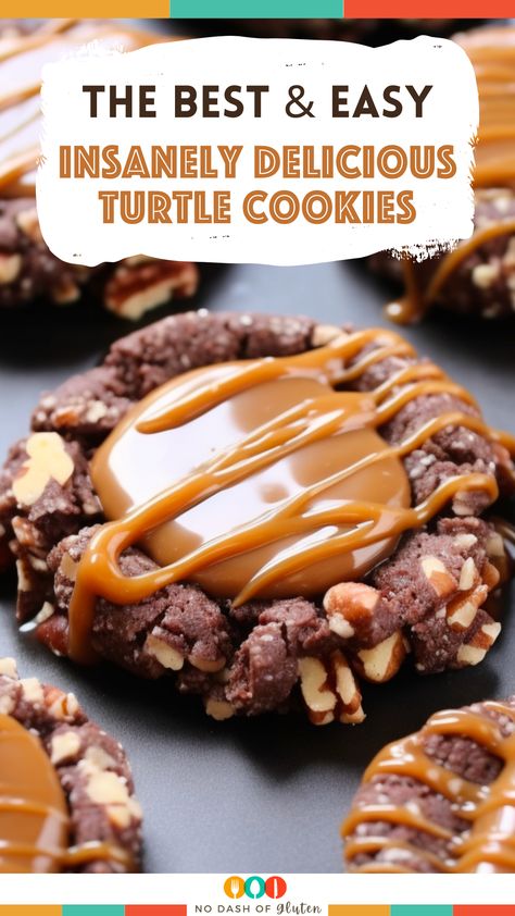 Crumble Turtle Cookies, Deep Dish Caramel Cookie, Insanely Delicious Turtle Cookies, Great Cookies Recipes, Cookie Bake Recipe, Best Big Cookie Recipe, Brownie Turtle Cookies, Triple Chocolate Turtle Cookies, Gluten Free Turtle Cookies