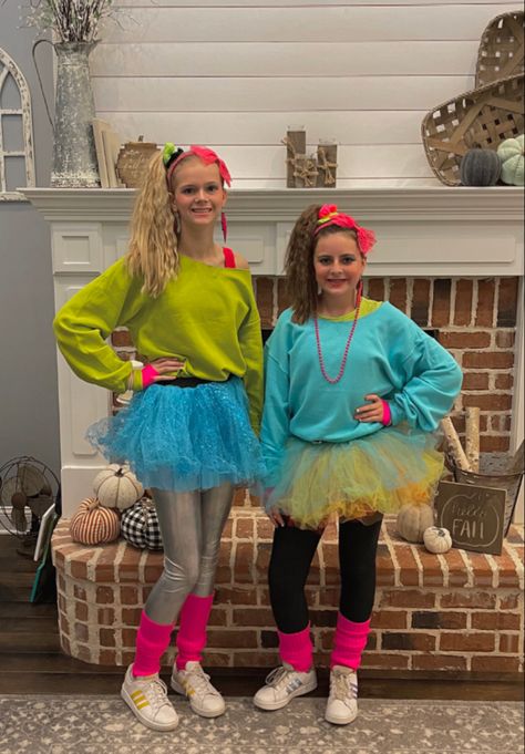 80’s Fashion Kids, 80's Theme Outfit, Kids 80’s Costume, 80s Tutu Outfit, Quick 80s Outfit, Cute 80s Outfits Spirit Week, Ideas For Decades Day At School, Kids 80s Costume Diy Girl, 80s Fashion Kids Girls Outfit