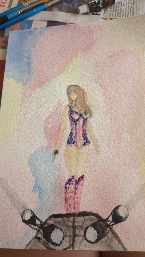 eras tour body suit watercolour painting with lover album cover background Watercolour Taylor Swift, Taylor Swift Watercolor Paintings, Eras Tour Painting, Singers Drawing, Taylor Swift Art Drawing, Watercolor Taylor Swift, Taylor Swift Doodles Art, Taylor Swift Inspired Paintings, Taylor Swift Drawing Ideas