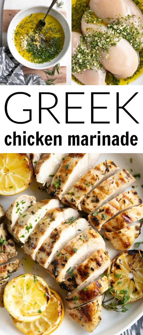 The Best Greek Chicken Marinade #greekchickenmarinade #chickenmarinade #chicken #marinade #lemon #grilledchicken | For this recipe and more visit, https://theforkedspoon.com/greek-chicken-marinade via @theforkedspoon Green Marinade For Chicken, Aloha Gal Recipes, Clean Chicken Marinade, Greek Meat Marinade, Garlicky Greek Chicken, Taziki's Chicken Recipe, Greek Chicken Keto, Recipes With Greek Seasoning, Chicken Yiros Marinade