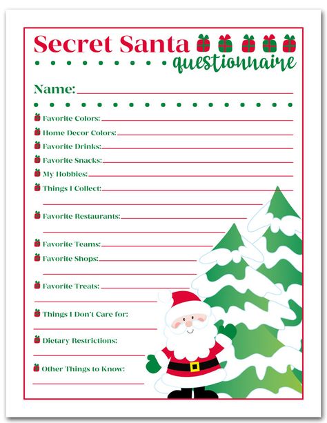 Staff Secret Santa Questionnaire, Office Secret Santa Ideas Free Printable, Free Printable Secret Santa Questionnaire For Coworkers, Secret Santa Questionnaire For Coworkers Free Printable Free, Secret Santa Work Ideas, Secret Santa Questionnaire For Coworkers Free Printable, Secret Santa Questionnaire Free Printable, Secret Santa Questionnaire Free, Secret Santa Questionnaire For Kids