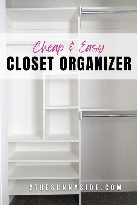 Transform your small closet with our DIY closet makeover guide! Learn how to build inexpensive closet shelves and organizers on a budget. Perfect for small spaces, our plans make it easy to create a functional, cheap and stylish storage system without breaking the bank. Say goodbye to clutter and hello to a beautifully organized closet! The best ideas for a small bedroom closet. Long Closet Shelving Ideas, Built In For Small Closet, Cheapest Closet System, 6 Ft Reach In Closet Ideas, Cheap Closet System, Small Wall Closet Ideas, Horizontal Closet Ideas, Tiny Closet System, 3ft Closet Ideas