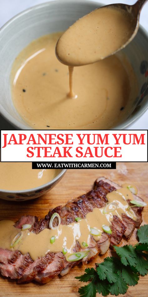 Introducing the Best Japanese Steak Sauce (ready in 5 minutes)! Elevate your Japanese steak experience with this flavorful sauce, also known as yum yum sauce. Perfect for dipping, this sauce complements a variety of dishes, from steak recipes to seafood like Japanese shrimp. Its delicious blend of flavors includes hints of sesame sauce, making it a must-have for fans of Japanese dishes. Whip up this sauce in just 5 minutes for an unforgettable dining experience! Japanese Steak Sauce Recipe, Teppanyaki Sauce, Best Steak Sauce, Japanese Shrimp, Asian Sauce Recipes, Asian Steak, Steak Sauce Recipes, Asian Steak Bites, Asian Dipping Sauce