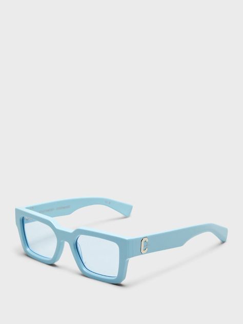 Handmade sunglasses from Calm. these sunglasses feature a logo at the sides and come with a protective leather case. Be ready to make a statement with these chic sunglasses. One size Light blue Light Blue Sunglasses, Statement Sunglasses, Handmade Sunglasses, Blue Contacts, Chic Sunglasses, Blue Sunglasses, Live In The Now, Leather Case, Square Sunglasses