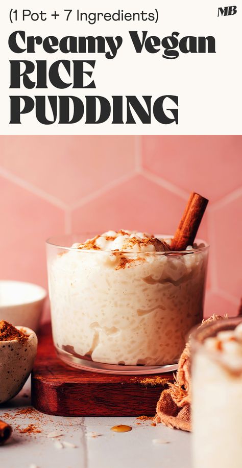 Creamy, perfectly sweet vegan rice pudding made in 1 pot with just 7 ingredients. Naturally sweetened and SO comforting and nostalgic! Vegan Coconut Pudding, Lactose Free Pudding, Rice Pudding With Oatmilk, Vegan Rice Pudding Recipe, Healthy Rice Pudding Recipe, Healthy Rice Pudding, Vegan Tapioca Pudding, Dairy Free Rice Pudding, Veggies Ideas