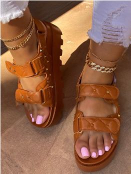 Casual Rivet Velcro Platform Sandals Thick Sole Sandals, High Heels Black, Sandals Fashion, Midi Cocktail Dress, Retro Women, Cute Sandals, Rhinestone Designs, Brown Sandals, Beach Sandals