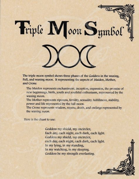 Book of Shadows page - Triple Moon Symbol  Goddess Chant  picclick.com Tattoos Moon, Tattoos Celtic, Triple Moon Symbol, Kartu Tarot, Tattoo Moon, Moon Symbol, Tattoos Infinity, Moon Tattoos, Pagan Symbols