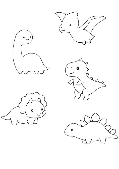 Dinos Drawing, Cute Dino Drawing Doodles, Small Dino Drawing, Doodles Dinosaur, Dino Doodles Easy, Simple Triceratops Drawing, Dinasour Embroidery Easy, Line Art Dinosaur Tattoo, Cute Dino Doodle