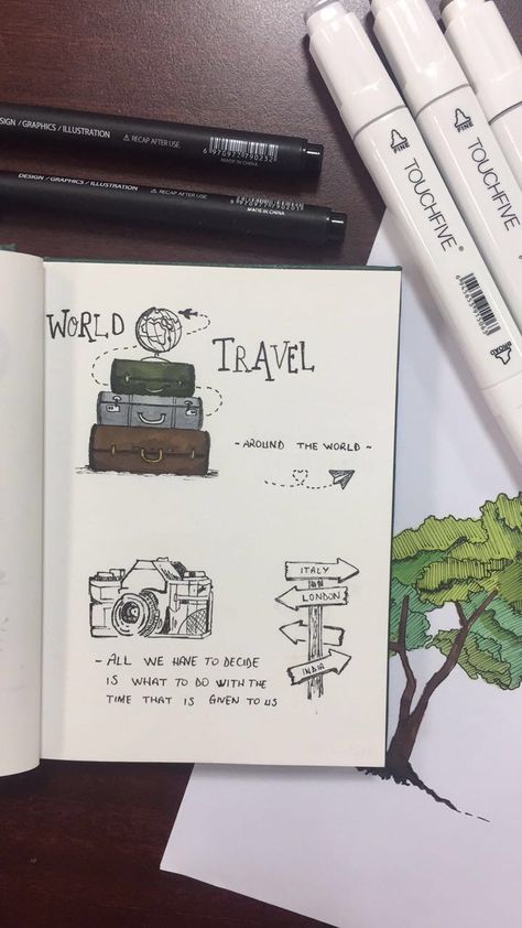 Travel Journal Map Drawing, Travel Sketch Journal, Travel Sketches Simple, Travel Sketch Book, Travel Journal Drawing, Scrapbook Ideas For Travel, Travel Book Cover Design Ideas, Travel Sketchbook Ideas, Travel Journal Cover Ideas