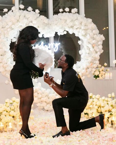 The Beginning of Forever 💍🤍♾️ #blacklove #marriageproposal #marryme #blackcouples #isaidyes #shesaidyes #engaged #bridetobe #proposal #proposaldecor Congrats @lizzy_baybe 🎊 🤎 🎥: @r.e.m.videoandphotography 🎻: @parkweststrings2019 💐: @floress_rojas 🎈: @balloonsbymisorge 🤍: @party.etc �🚘: @g5limo 🍽️: @theofficialbosschef 📸: @ss.studi0 🎇: @chicagoavrentals #dreamproposal #bemywife #willyoumarryme #feyonce Happy Marriage Photos, Black Woman Proposal, Black And White Proposal, Marriage Aesthetic Black Couple, Dinner Proposal Ideas, Proposal Ideas Black Couple, Proposal Pictures Black Couples, Engaged Vision Board, Married Black Couples