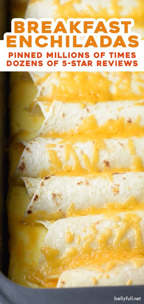 This Make-Ahead Breakfast Enchiladas recipe is a super easy and delicious casserole that can be made the night before and baked the next day for breakfast or brunch! Use ham, bacon, sausage, flour tortillas or corn tortillas - whatever you like! Freezer Tortilla Recipes, Ham And Cheese Breakfast Enchiladas, Breakfast Quesadilla Casserole, Bacon Breakfast Enchiladas, Overnight Breakfast Enchiladas Recipe, Day Before Breakfast Recipes, Easy Breakfast Ideas With Tortillas, Sausage Enchilada Casserole, Breakfast Ideas Using Tortillas