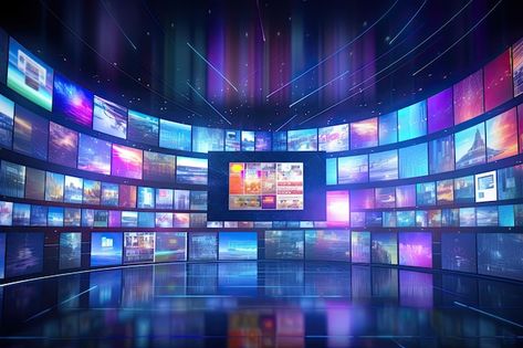 Smart tv digital media wall of screens e... | Premium Photo #Freepik #photo #smart-tv #television #tv #tv-screen Tv Screen Texture, Digital Media Wall, Tv Digital, Event Management Company, Tv Screen, Media Wall, Entertainment Video, Organization Planning, Streaming Tv