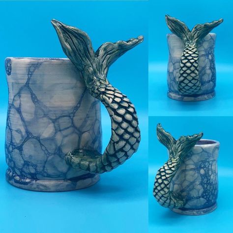 Mermaid Pottery Ideas, Mermaid Ceramics Ideas, Under The Sea Ceramics, Mermaid Ceramics, Clay Mug Designs, Pottery Mermaid, Mermaid Pottery, Fish Mugs, Ceramic Mermaid