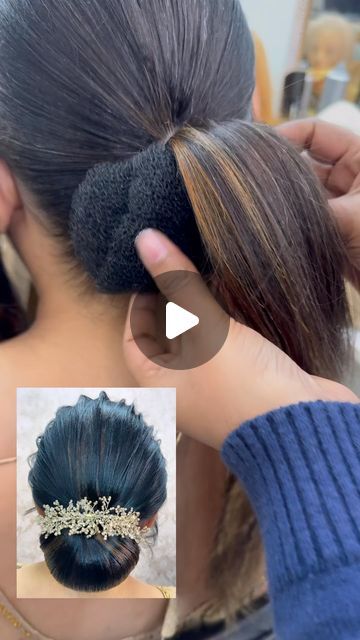 Hairdo With Saree Low Buns, Filipiniana Hairstyle Bun Tutorials, Indian Bun Hairstyles Simple, Easy Hairstyle Bun, Low Bun Hairstyles For Saree, Bun Haïr Style For Saree, Easy Hairstyles On Lehenga, Simple Hair Bun Style, Low Bun Hairstyles For Short Hair