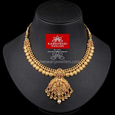 Kameswari Jewellers, Gold Haram, Necklaces Ideas, Jewel Design, Temple Jewelry Necklace, Neck Pieces Jewelry, New Gold Jewellery Designs, Temple Jewelry, Gold Jewelry Simple Necklace