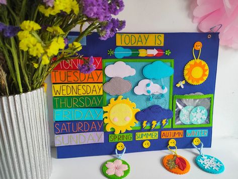 Preschool Weather Chart, Felt Weather, Kindergarten Weather, Weather Calendar, Learning Weather, Felt Games, Preschool Weather, Preschool Garden, Weather Chart