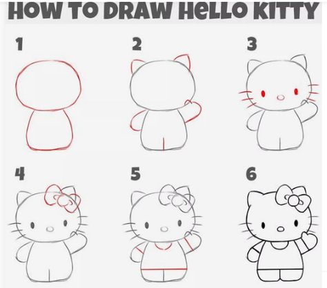 How Do You Draw Hello Kitty, Cute Drawings Simple Tutorial, How Draw Hello Kitty, How To Draw A Hello Kitty, Cute Paper Designs To Draw, Stuff To Draw Step By Step, Hello Kitty Things To Draw, How To Draw Betty Boop Step By Step, Things To Draw Halloween Easy