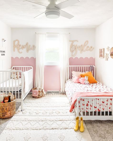 Bedroom Ideas For Two Sisters, Toddler And Baby Shared Room, Sister Bedroom Ideas, Shared Room Ideas, Sisters Shared Room, Sisters Bedroom Ideas, Baby And Toddler Shared Room, Twin Girl Bedrooms, Toddler And Baby Room