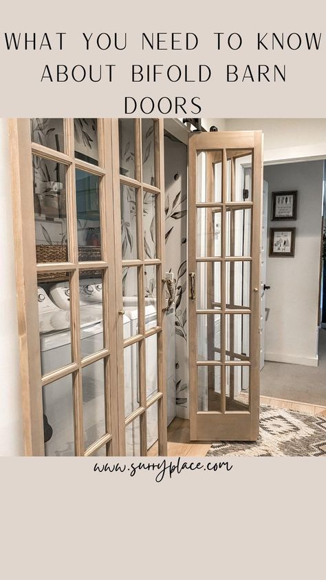 French Door On Track, Bifold Doors With Windows, Barn Door Replacement, Bifold Office Doors, Barn French Doors, Bifold Door Makeover To French Doors, Closet Bifold Doors Ideas, Barn Door Bifold Closet Doors, Laundry Bifold Doors