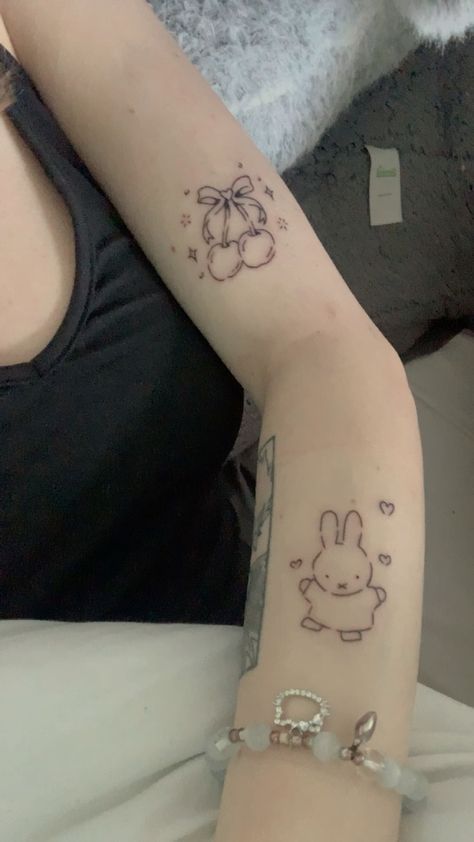 Tiny Arm Tattoos, Tattoo Cherry, Animated Design, Cherry Tattoos, Pink Tattoo, Trending Tiktok, Kawaii Tattoo, Cute Little Tattoos, Cute Tiny Tattoos