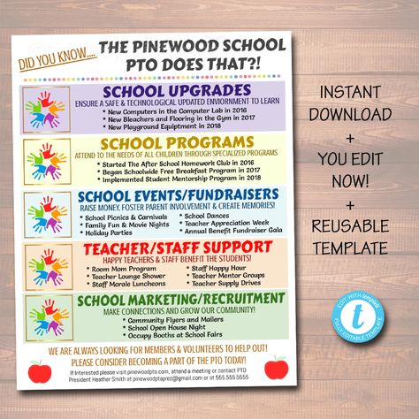 Pto Fundraisers, Pta Organization, Pta Flyer, School Fundraising Events, Pta Membership, Horace Mann, School Agenda, Charity Work Ideas, Room Parent