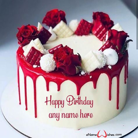 Happy Birthday Cake with Customized Name - Best Wishes Birthday Wishes With Name Costco Red Velvet Cake, 15 Birthday Cake, Red Velvet Cake Decoration, Name On Cake, Red Velvet Birthday Cake, Write Name On Cake, Birthday Cake Write Name, Colorful Birthday Cake, Red Birthday Cakes