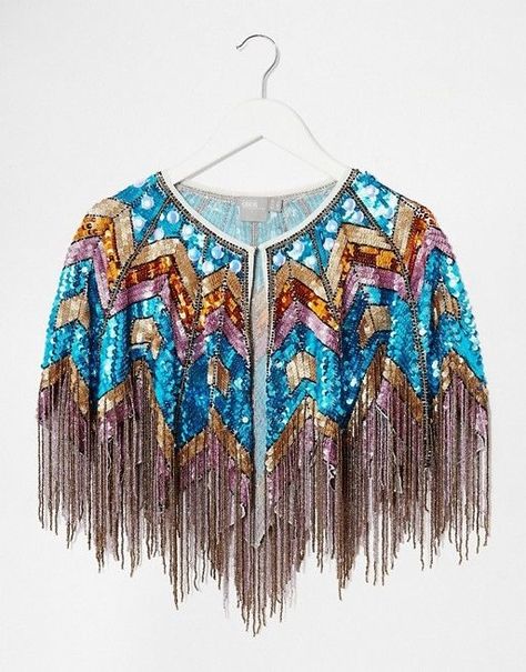 ASOS | ASOS Multi Color Sequin Cape Square Space, Fringe Cape, Sequin Cape, Festival Inspo, Look Festival, Fest Outfits, Burning Man, Mode Inspiration, Festival Outfit