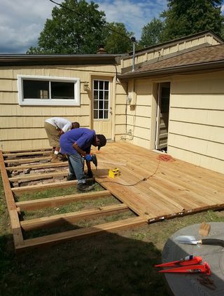 DIY Floating Deck : 7 Steps (with Pictures) - Instructables Floating Deck Under Deck, Alternative Decking Ideas, Quick Backyard Makeover Easy Diy, Building A Deck On A Budget, Deck On Ground, Deck Ideas Ground Level, Back Deck Ideas On A Budget, Floating Deck Diy, Floating Deck Ideas