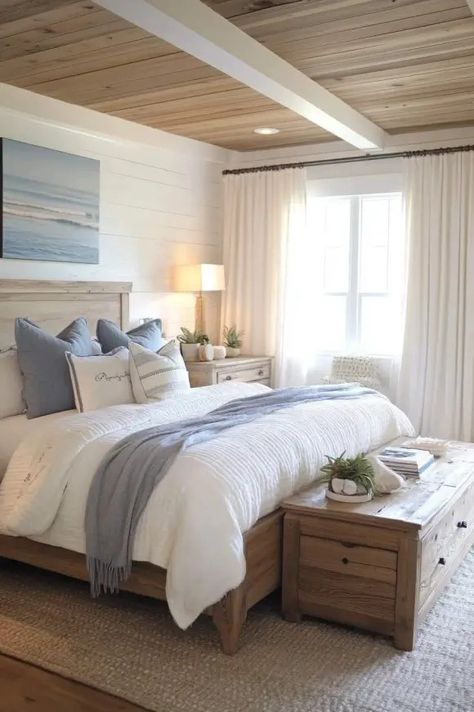 Coastal Bedroom Decorating for Beginners | 5 Must-Have Items - Blog by Cavelights Coastal Modern Bedroom, Decorating For Beginners, Winter Bedroom Decor, Beach Inspired Decor, Coastal Bedroom Decorating, Summer Bedroom, Sunroom Decorating, Beach Canvas Wall Art, Rustic Coastal