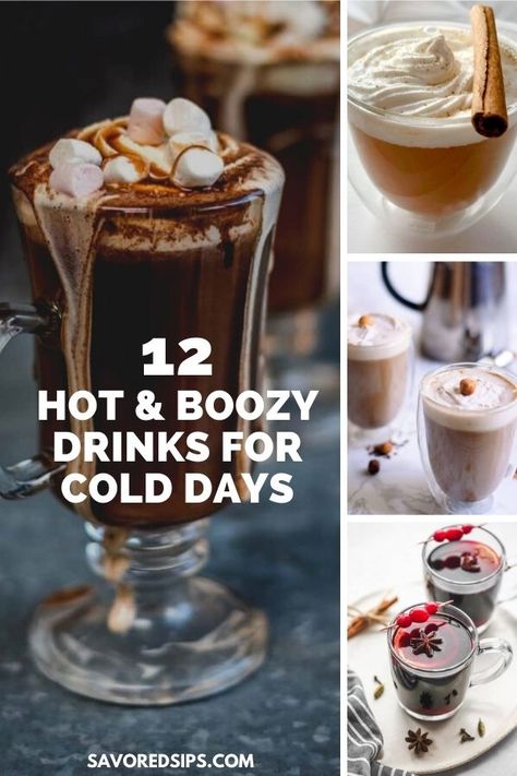 Cold days call for warm drinks. But these are not your typical hot chocolate and coffee. These are boozy hot drinks that will warm you right up. | Winter Cocktails | Warm Winter Drinks | Hot Boozy Cocktails | Coffee Drinks With Alcohol, Winter Drinks Alcoholic, Hot Alcoholic Drinks, Boozy Cocktails, Hot Apple Cider Recipe, Warm Winter Drinks, Warm Cocktails, Hot Coffee Drinks, Hot Drinks Recipes