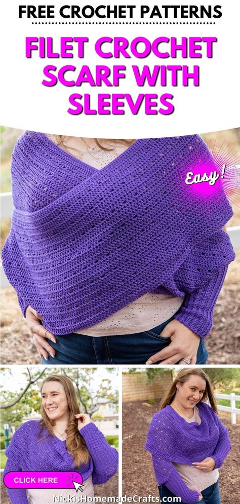 Scarf With Sleeves, Free Crochet Scarf, Crochet Cowls, Crochet Patterns Filet, Crochet Wrap Pattern, Crochet Shrug Pattern, Shrug Pattern, Crochet Scarf Pattern Free, Free Chart