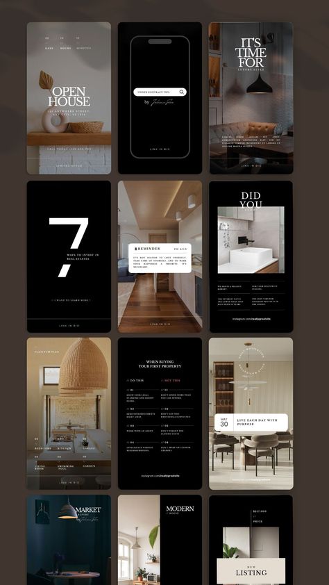 Web Design-Templates & Layouts Social Media Luxury Design, Real Estate Story Template, Luxury Marketing Design, Luxury Instagram Template, Story Inspiration Design, Instagram Story Ideas For Real Estate, Architecture Instagram Story, Real State Designs, Real Estate Design Social Media