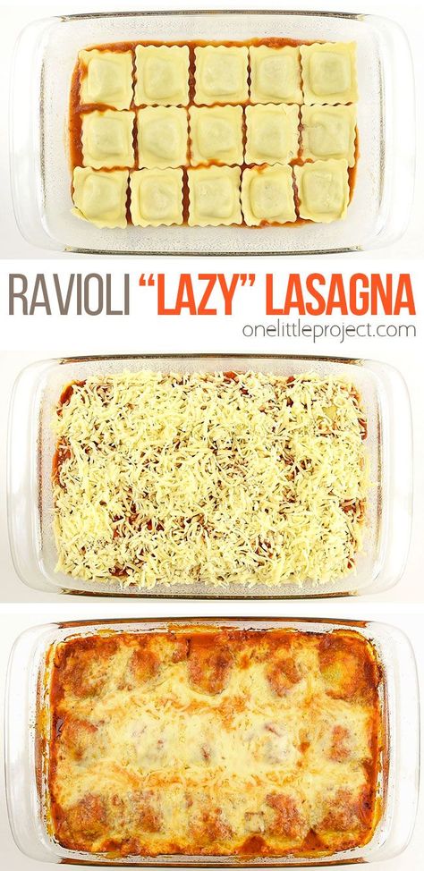 This quick and easy recipe for lazy lasagna with baked ravioli tastes SOOOO good!! It has all the flavours of a traditional lasagna, but you can assemble it in less than 10 minutes! This is such an awesome dinner recipe and such an easy weeknight dinner idea! This is a great vegetarian lasagna recipe, but you can easily add a meat sauce if you want to, or simply use meat ravioli to make it even more hearty! There are so many ways to mix it up! Lazy Lasagne, Easy Ravioli Lasagna, Lasagna Ravioli, Ravioli Lasagna Recipe, Ravioli Lasagne, Easy Ravioli, Baked Ravioli, Vegetarian Lasagna Recipe, Lazy Lasagna