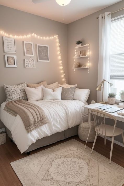 Explore unique ideas for Boho style decor to design a colorful, cozy, and charming home. Small Bedroom Ideas Korean, Minimalistic Neutral Bedroom, Room Ideas Boho Aesthetic, Twin Bed Decor Ideas, Teen Room Astethic, How To Style A Small Room, Clean Room Vibes, Plain Bedroom Decor, Bedroom Inspo Aesthetic Minimal