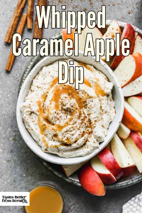 Whipped Caramel Apple Dip with fresh apple slices, a delicious and easy homemade dessert. Fluffy Apple Dip, Caramel Apple Fluff Dip, Caramel Apple Dip Marshmallow Fluff, Apple Dip Caramel, Caramel Fluff Dip, Whipped Caramel Apple Dip, Carmel Apple Cheesecake Dip Recipes, Apple Slice Dip, Caramel Apple Dips