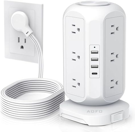 Amazon.com: Tower Power Strip Flat Plug with 12 Outlets 4 USB(1 USB C),AOFO Surge Protector Charging Station with Overload Protection, Widely Spaced Multiple Outlets 10Ft Extension Cord for Home, Dorm,Office : Electronics Outlet Plug, Electronic Musical Instruments, Office Electronics, Surge Protector, Dorm Essentials, Extension Cord, Power Outlet, Desktop Organization, Wearable Technology