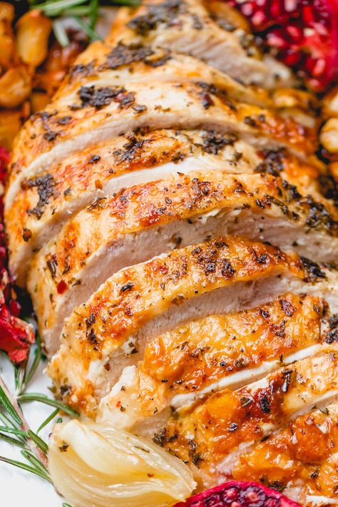 Roasted Turkey Breast with Garlic Herb Butter - An epic Thanksgiving holiday meal loaded with flavor and a super juicy meat. - #recipe by #eatwell101 Turkey Breast Recipes, Herb Roasted Turkey Breast, Herb Roasted Turkey, Slow Cooker Turkey Breast, Turkey Tenderloin, Roast Turkey Recipes, Multi Cooker, Slow Cooker Turkey, Turkey Breast Recipe