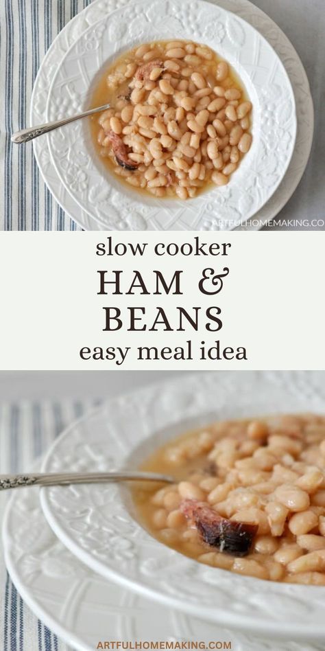 Try this slow cooker ham and beans recipe the next time you need an easy dinner idea! Ham And Beans Soup, Crockpot Rice And Beans, Easy Slow Cooker Ham, Ham And Beans Recipe, Crockpot Beans, Crockpot Ham And Beans, Beans Recipe Crockpot, Small Slow Cooker, Beans In Crockpot